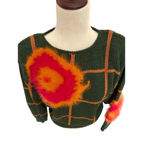 Sweater VTG 80s Sheila Raymond Asymmetric Oval Wool Blend Crew Neck Angora Sz M - Picture 2 of 11